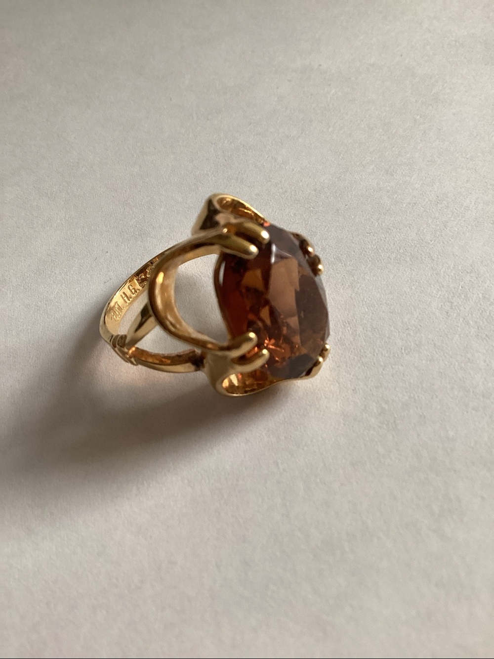 Vintage 18K HGE Gold Electroplated Cocktail Ring with Cognac Brown Faceted Stone - Picture 11 of 11